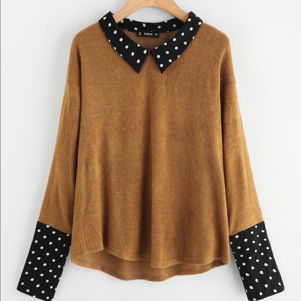 Polka Dot 2 In 1 Collared Top SHEIN